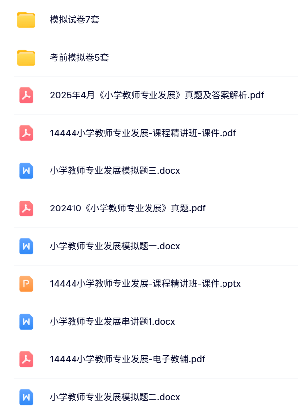 14444《小学教师专业发展》自考资料及课件+考前押题+历年真题及答案