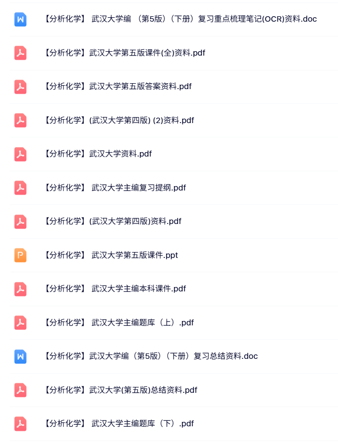 武汉大学《分析化学》第五版 上下册 配套课件+知识点+复习提纲