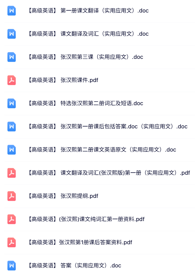 张汉熙《高级英语》课本翻译资料+课后答案+词汇及短语