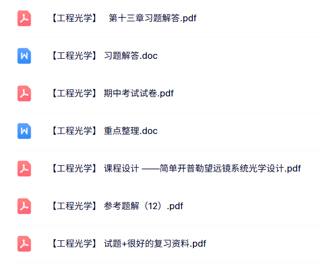 专业课《工程光学》试题及答案+知识点+重点笔记