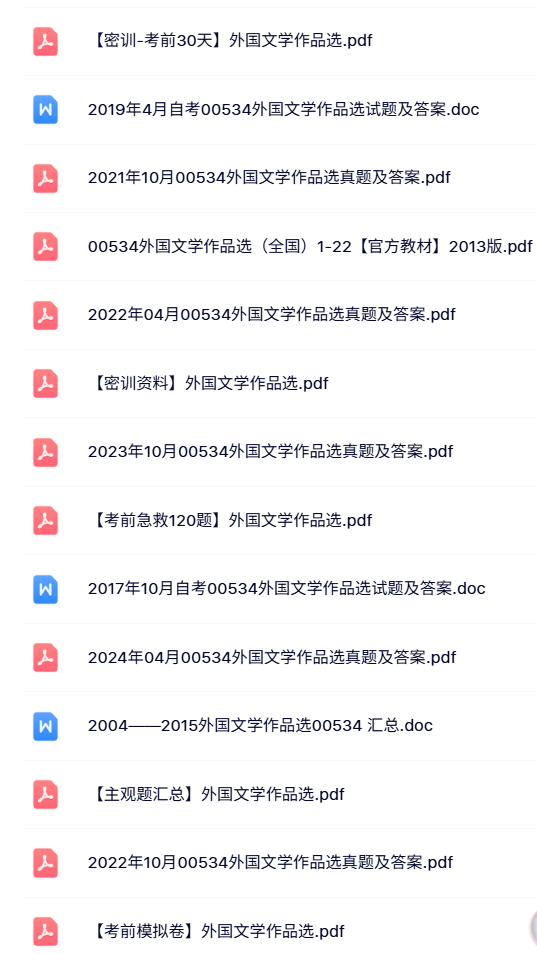 00534外国文学作品选（自考真题及答案+复习资料）