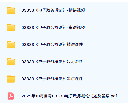 03333《电子政务概论》自考资料及课程+考前押题+历年真题及答案