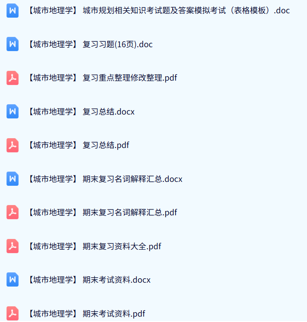 专业课《城市地理学》期末试题及答案+名词解释+知识点总结