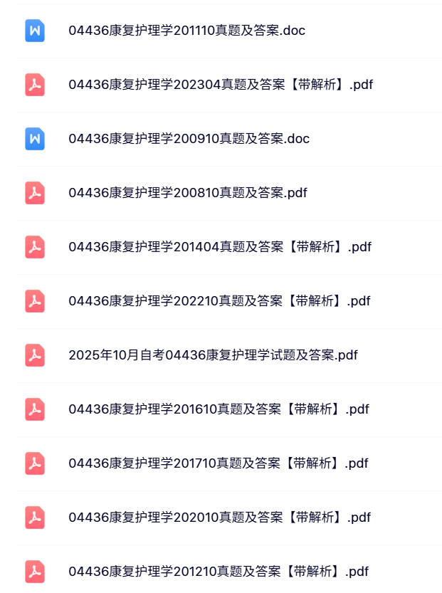 04436《康复护理学》自考资料+考前押题+历年真题及答案