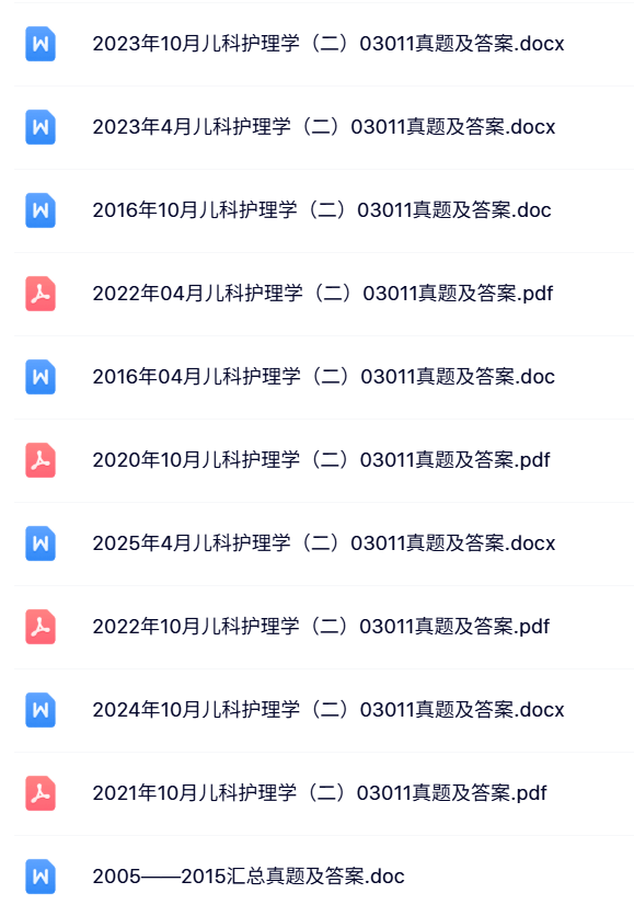 03011儿科护理学（二）自考资料及PPT课件+考前押题+历年真题及答案