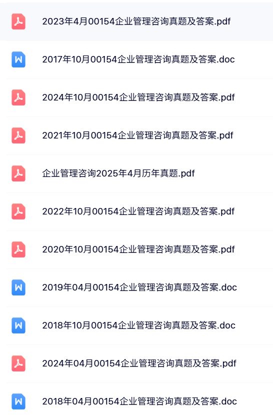 00154《企业管理咨询》自考资料+考前押题+历年真题及答案