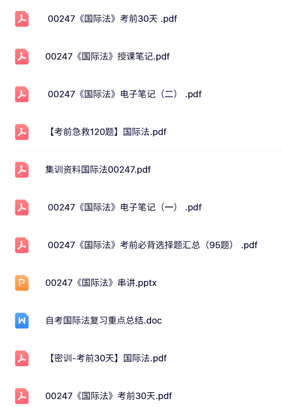 00247《国际法》自考资料+考前押题+历年真题及答案