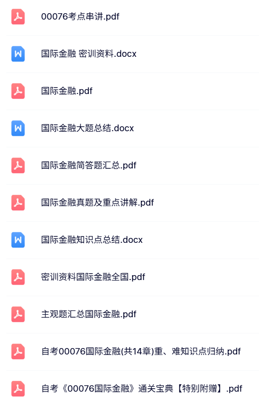 00076《国际金融》自考资料+考前押题+历年真题及答案