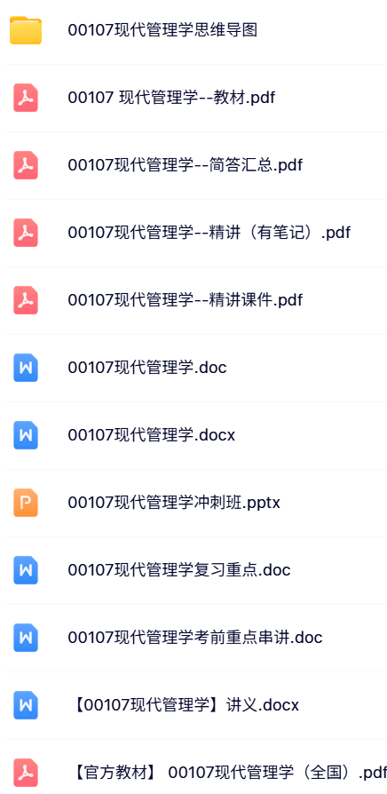 00107《现代管理学》自考资料+考前押题+历年真题及答案