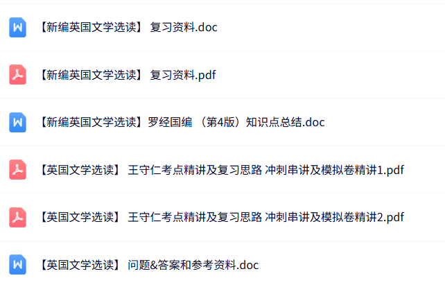 王守仁《英国文学选读》知识点+重点笔记+试题及答案