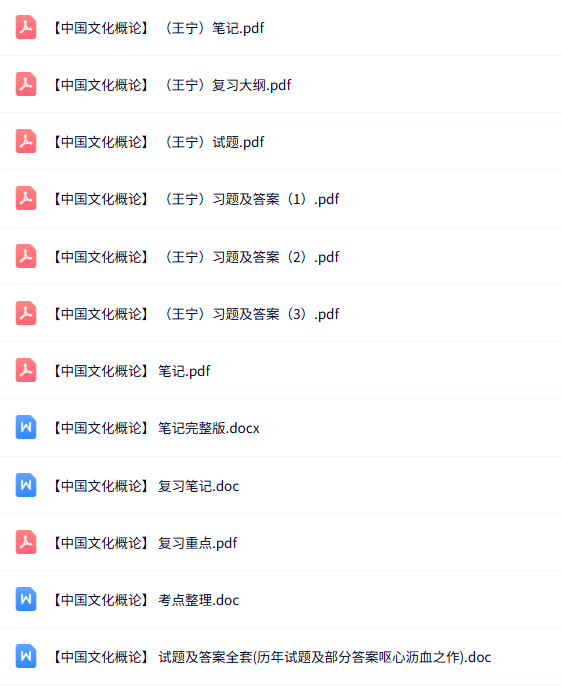 王宁《中国文化概论》知识点+重点笔记+试题及答案